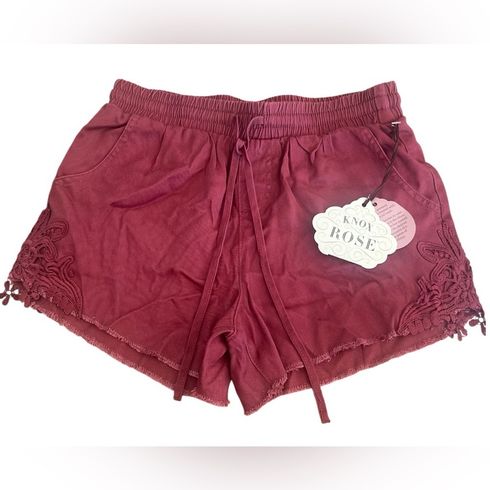 NWT - KNOX ROSE Burgundy Crochet-Hem Drawstring Shorts 🩳